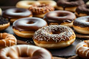 un grande grupo de rosquillas con diferente coberturas generado por ai foto