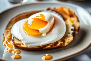 an egg on toast with a spoon. AI-Generated photo