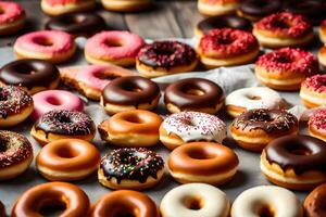 a large group of donuts with different colors. AI-Generated photo