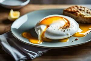 a plate with an egg and bread on it. AI-Generated photo