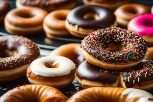 a variety of donuts are shown on a table. AI-Generated photo