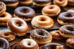 a bunch of donuts are sitting on a table. AI-Generated photo
