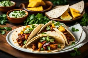 mexican food tacos with pineapple and cilantro. AI-Generated photo