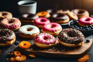 donuts and coffee on a table. AI-Generated photo