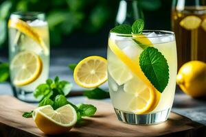 lemonade with mint leaves and lemons. AI-Generated photo