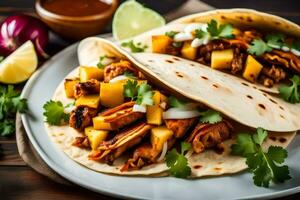 mexican food with chicken and mango. AI-Generated photo