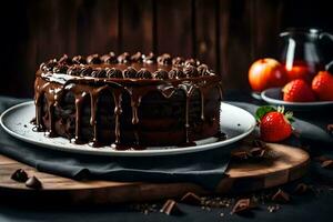 a chocolate cake with chocolate drizzle on top. AI-Generated photo
