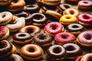 a pile of donuts on a table. AI-Generated photo