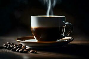 a cup of coffee on a dark background. AI-Generated photo