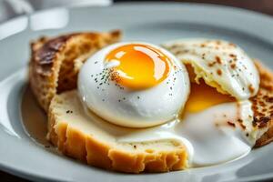 an egg on toast with a slice of bread. AI-Generated photo