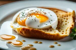 an egg on toast with a sauce and parsley. AI-Generated photo