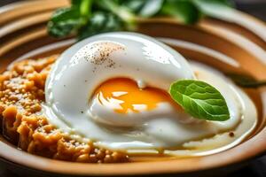 eggs in a bowl with a spoon. AI-Generated photo