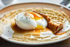 a waffle with an egg on top. AI-Generated photo