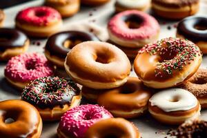 a bunch of donuts with sprinkles on top. AI-Generated photo