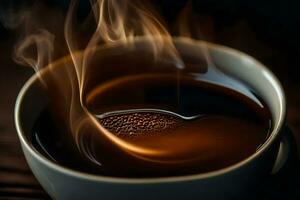 a cup of coffee with steam coming out of it. AI-Generated photo