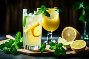 lemonade with mint leaves and lemons. AI-Generated photo