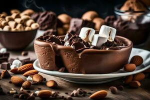 chocolate and nuts in a bowl. AI-Generated photo