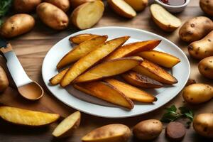 potato wedges on a plate. AI-Generated photo