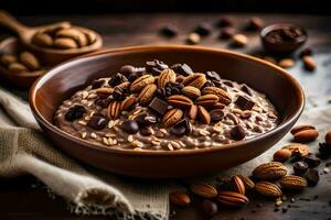 chocolate and nuts in a bowl. AI-Generated photo