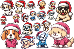 Beautiful Dog Wearing Santa Hat Clipart - Ai Generative png