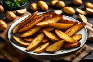 potato wedges on a plate. AI-Generated photo