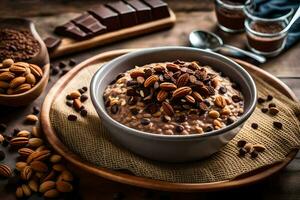 chocolate oatmeal in a bowl. AI-Generated photo