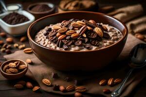 chocolate oatmeal in a bowl. AI-Generated photo