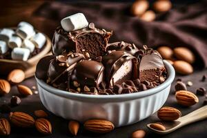 chocolate covered marshmallows in a bowl. AI-Generated photo