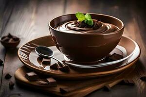 chocolate pudding in a cup. AI-Generated photo