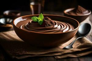 chocolate pudding in a bowl. AI-Generated photo