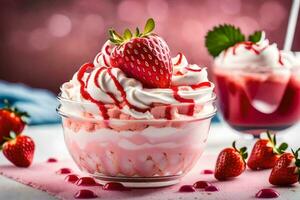 strawberry cheesecake dessert with whipped cream and strawberries. AI-Generated photo