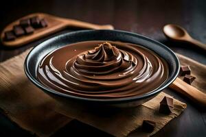 chocolate pudding in a bowl. AI-Generated photo