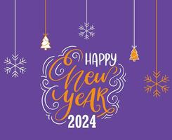 Happy New Year Holiday Abstract Purple And Orange Design Vector Logo Symbol Illustration With Purple Background