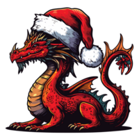 dragon portant Père Noël chapeau - ai génératif png