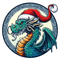 dragon portant Père Noël chapeau - ai génératif png