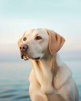 Labrador perdiguero perro en el antecedentes de el mar y cielo foto