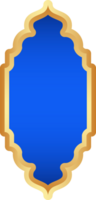 Ramadan golden frame. Islamic window shape. Arabic arch. Muslim vintage border for design with blue background. Indian decoration in oriental style png