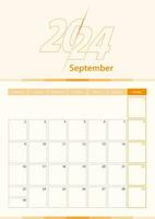 Modern vector vertical calendar sheet for September 2024, planner in English.