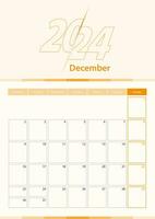 Modern vector vertical calendar sheet for December 2024, planner in English.