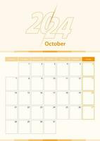 Modern vector vertical calendar sheet for October 2024, planner in English.