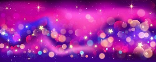 Rainbow unicorn background. Pastel glitter pink fantasy galaxy. Magic mermaid sky with bokeh. Holographic kawaii abstract space with stars and sparkles. Vector