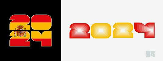 Year 2024 with flag of Spain and in color palate of Spain flag. Happy New Year 2024 in two different style. vector