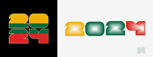 Year 2024 with flag of Lithuania and in color palate of Lithuania flag. Happy New Year 2024 in two different style. vector