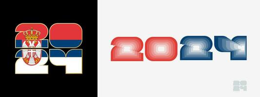 Year 2024 with flag of Serbia and in color palate of Serbia flag. Happy New Year 2024 in two different style. vector