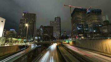 Seattle Downtown at Night. Car Traffic on Highway. USA. Time Lapse video