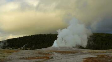 Old Faithful Geyser Eruption in Yellowstone National Park, Wyoming, USA, Wide Shot video