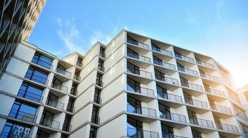 Condominium and apartment building with  symmetrical modern architecture in the city downtown. photo