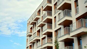 Condominium and apartment building with  symmetrical modern architecture in the city downtown. photo