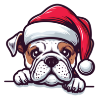 Bulldog Wearing Santa Hat - Ai Generative png