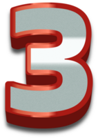 3d élégant rouge alphabet nombre 3 png